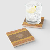 紅葉モダンモノグラムブラウン水玉模様 ストーンコースター (横)