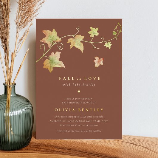 紅葉モダン秋ベビーシャワー 箔招待状
