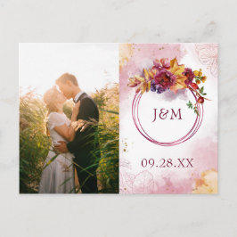 紅葉モダンMarsala写真Save The Date インビテーションポストカード