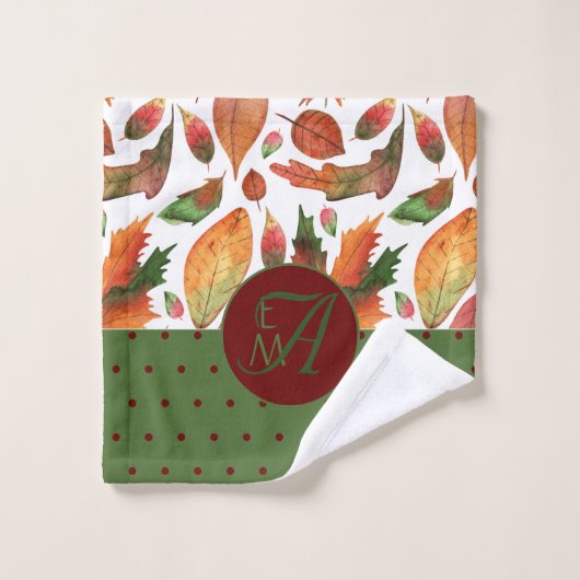 紅葉モノグラムのズオータムレッドグリーンデコール バスタオルセット (ウォッシュタオル)