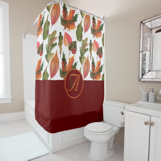 紅葉モノグラムのズブルゴーニュ秋の装飾 シャワーカーテン (インサイチュ)