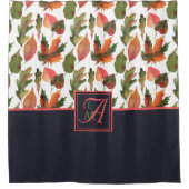 紅葉モノグラムのズブルーオレンジ秋デコール シャワーカーテン (正面)