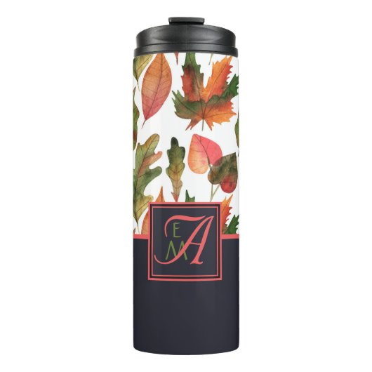 紅葉モノグラムのズブルーオレンジ秋デコール タンブラー (正面)