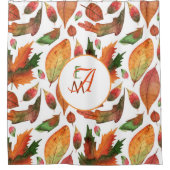 紅葉モノグラムの秋オレンジグリーンデコール シャワーカーテン (正面)