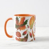 紅葉モノグラムの秋オレンジグリーンデコール マグカップ (左)