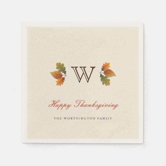 紅葉モノグラムサンクスギビングパーティー紙 スタンダードカクテルナプキン (正面)