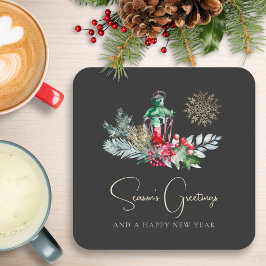 紅葉ランタンモダンミニマルなクリスマスパーティー スクエアペーパーコースター