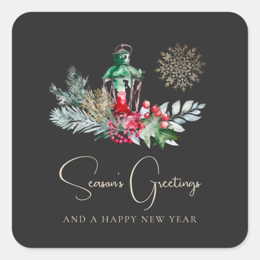 紅葉ランタンモダンミニマルなメリークリスマス スクエアシール (正面)