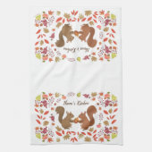 紅葉リスのパーソナライズ キッチンタオル (縦)