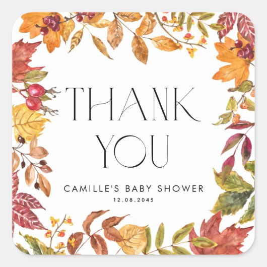 紅葉リースベビーシャワーありがとう スクエアシール (正面)