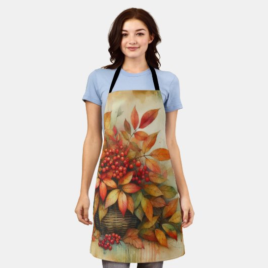 紅葉ヴィンテージ水彩秋色 エプロン (着用した状態)