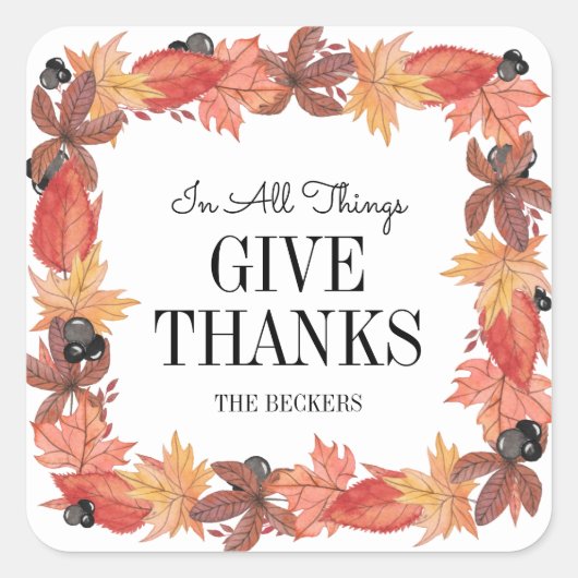 紅葉与え感謝してい感謝祭シール スクエアシール (正面)