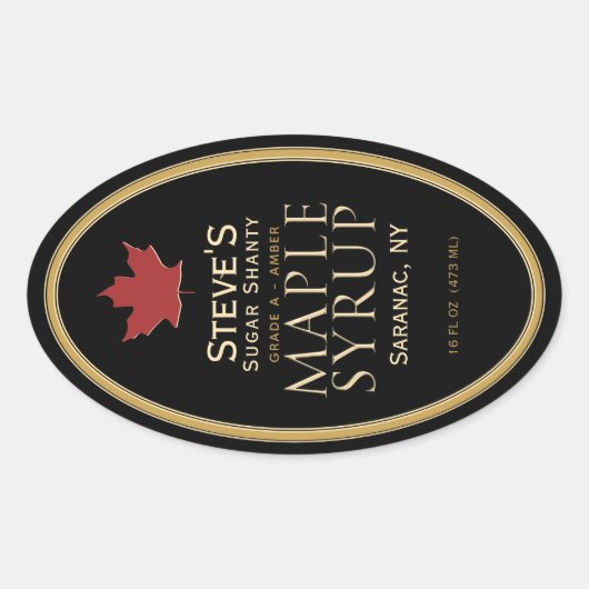 紅葉付きブラックメープルシロップのラベル 楕円形シール (正面)