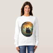 紅葉居心地の良い秋黒猫のための魔法 スウェットシャツ (正面フル)