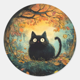 紅葉居心地の良い秋黒猫のための魔法 ラウンドシール