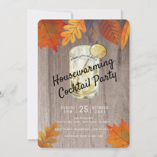 紅葉引っ越し祝いパーティーカクテルパーティーウッド 招待状 (正面)