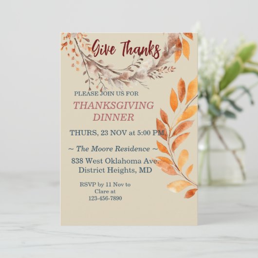 紅葉感謝祭ディナー編集可能 招待状 (スタンド正面)