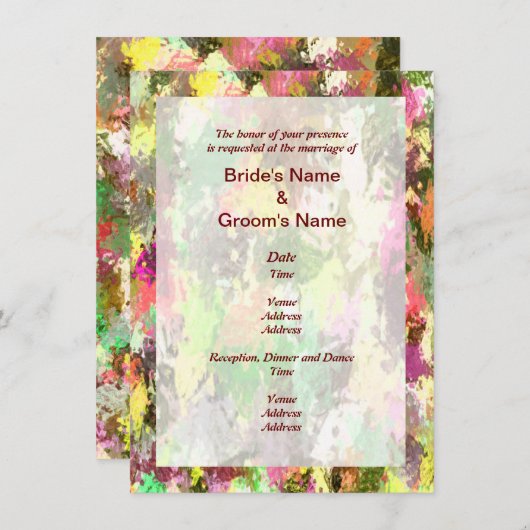 紅葉抽象芸術結婚式の招待 招待状 (正面/裏面)