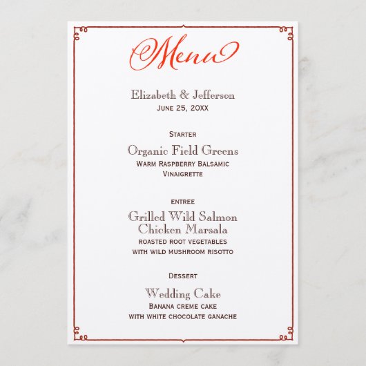 紅葉書道スクリプト結婚のメニューカード メニュー (正面)