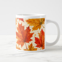 紅葉柄 オレンジと赤の落ち葉 ジャンボコーヒーマグカップ