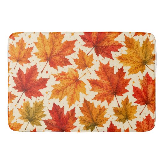 紅葉柄 オレンジ色と赤い落ち葉 バスマット (正面)