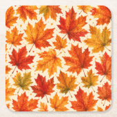 紅葉柄 | 秋のオレンジ色の赤い葉 スクエアペーパーコースター (正面)