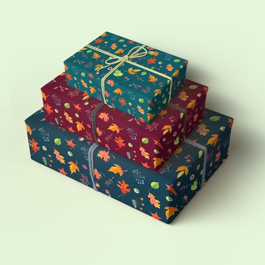 紅葉水彩トリオパターン ラッピングペーパーシート