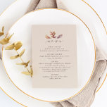 紅葉秋の披露宴 メニュー<br><div class="desc">Lea Delaverisデザイン紅葉の秋のコレクションとコーディネートするように設計されたこのウェディングレセプションメニュー結婚は、3つの美しい水の色のスタイルの紅葉と一緒にエレガントモダン、スクリプト"meanu"を備えている。この文字はカスタマイズ可能で、すべての食事の提供を一覧表示できる。色はフェスティバル色の焦げオレンジ、オフホワイト、深い梅。</div>