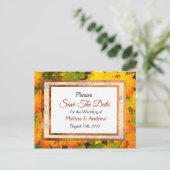 紅葉秋の結婚式の日付を保存 案内ポストカード (スタンド正面)