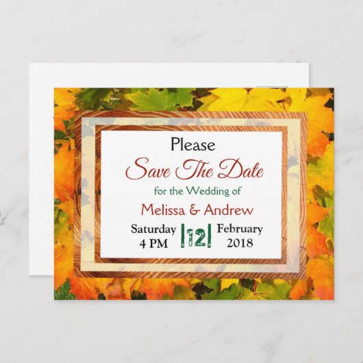 紅葉秋の結婚式の日付を保存 案内ポストカード (正面/裏面)