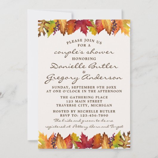 紅葉秋の結婚式カップルのシャワー 招待状 (正面)