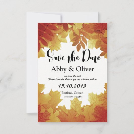 紅葉秋の結婚式写真Save the Date セーブザデート (正面)