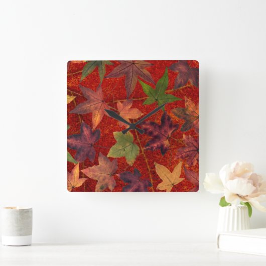 紅葉秋シーズンツリーリーフカラフル スクエア壁時計 (ホーム)