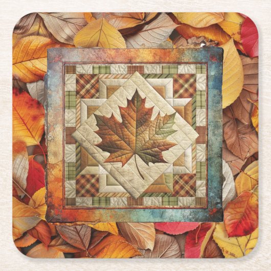 紅葉秋リーフ紙コースター スクエアペーパーコースター (正面)