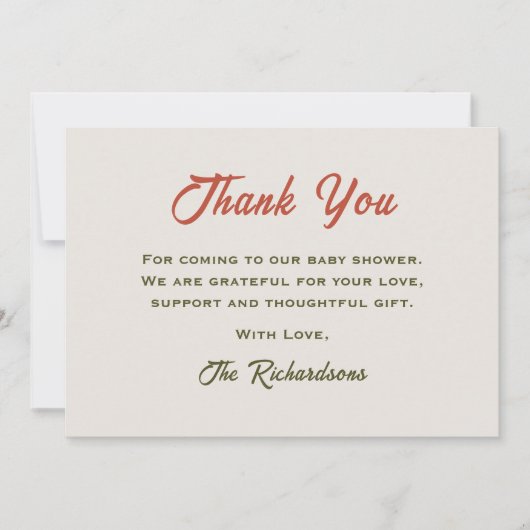 紅葉秋小さなかぼちゃ赤ちゃんシャワー サンキューカード (正面)