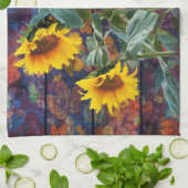 紅葉素朴とヒマワリ キッチンタオル (折り畳み)