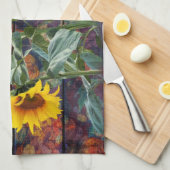 紅葉素朴とヒマワリ キッチンタオル (四つ折り)