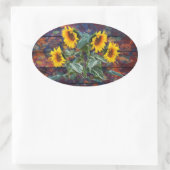 紅葉素朴とヒマワリ 楕円形シール (バッグ)