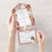 紅葉素朴のリースブルゴーニュQRコード オールインワン招待状 (貼ってはがせる)