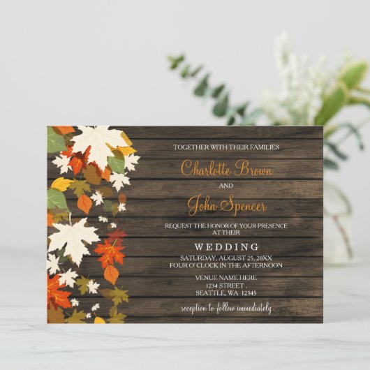 紅葉素朴ズバーンウッド秋の結婚式招待状 招待状 (スタンド正面)