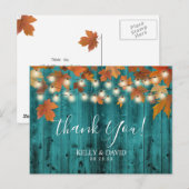 紅葉素朴ティール(緑がかった色)バーンウッドサンキューユー ポストカード (正面/裏面)