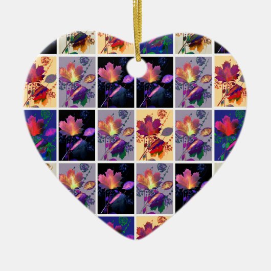 紅葉素朴パッチワークキルトコラージュ セラミックオーナメント (正面)