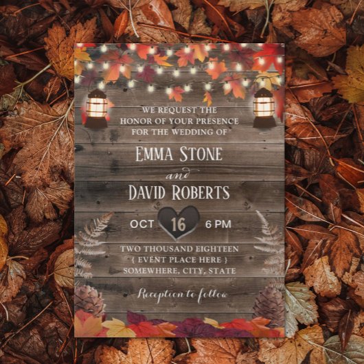 紅葉素朴ランタン秋の結婚式 招待状