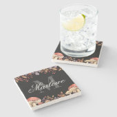 紅葉素朴白黒モノグラム ストーンコースター (横)