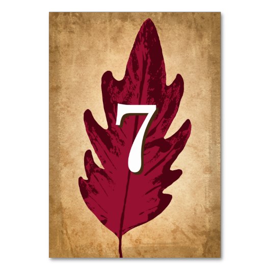 紅葉素朴秋の結婚式表カード テーブルナンバー (裏面)