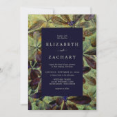 紅葉紫色の緑の黄結婚色 招待状 (正面)