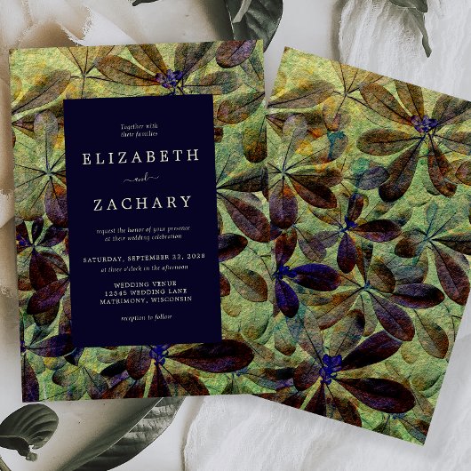 紅葉紫色の緑の黄結婚色 招待状
