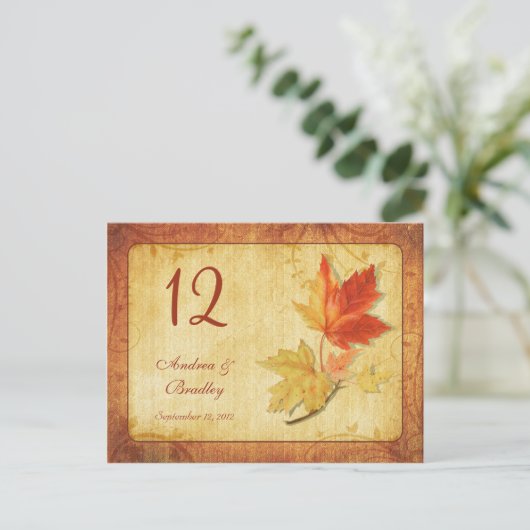紅葉結婚のテーブル番号カード ポストカード (スタンド正面)