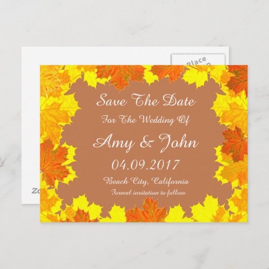 紅葉結婚式の日付を保存する秋1 案内ポストカード (正面/裏面)