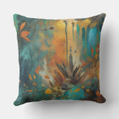 紅葉絵を描ティール(緑がかった色)錆金ゴールド抽象芸術 アウトドアクッション (裏面)